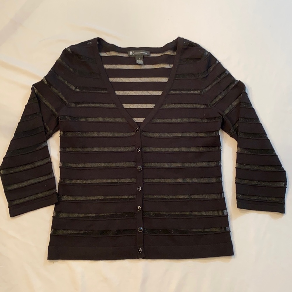 INC semi sheer black button up the front sweater. M-NWOT